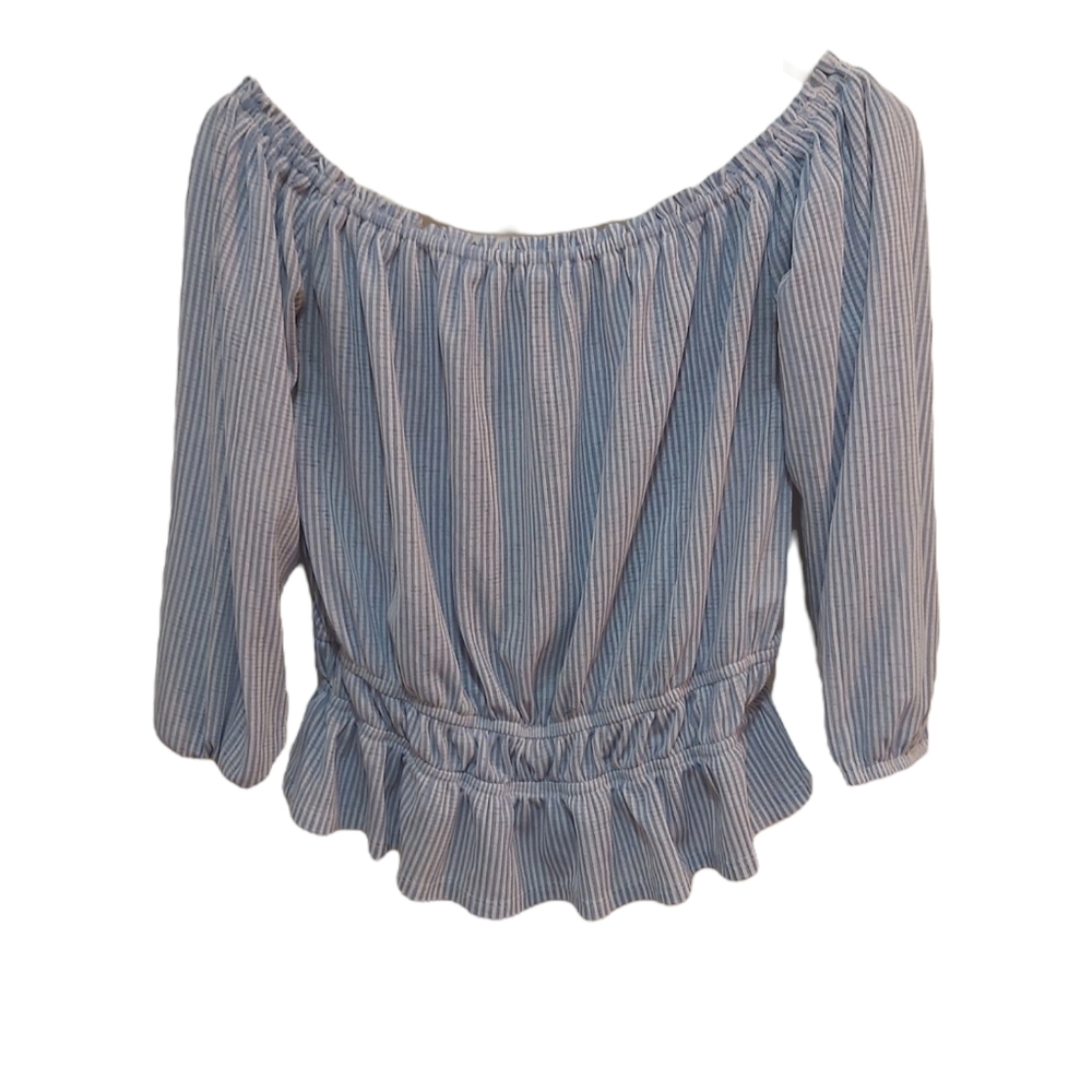 Dynamite Striped Blue and White Half Sleeve Blouse Size Small (S)